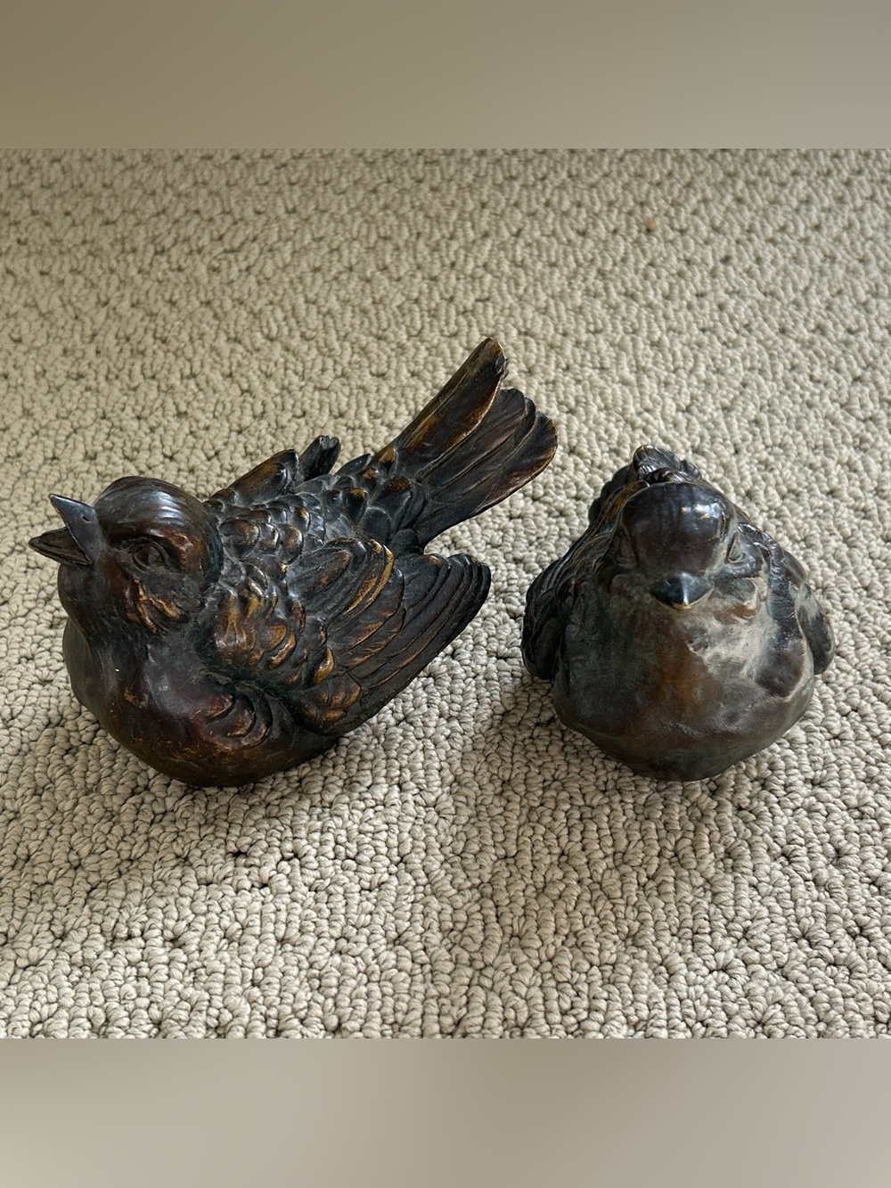 Stunning Pair Bird Figurine Collectible Sculpture Heavy Bronze Felt Bottom Cast?